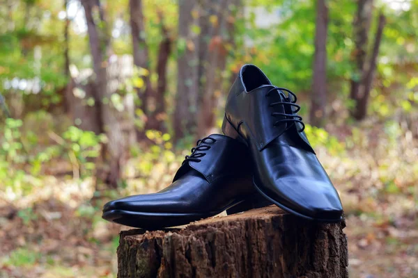 Schuhe aus schwarzem Leder für Männer — Stockfoto