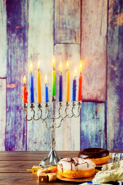 Jewish symbol Hanukkah with menorah traditional — Stock Photo, Image