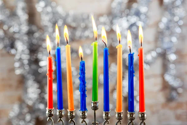 Imagen de vacaciones judías fondo Hanukkah con menorah tradicional —  Fotos de Stock