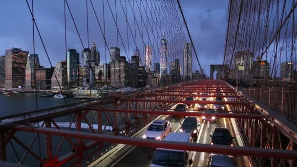 New York City Prachtige Zonsondergang Manhattan Met Manhattan Brooklyn Bridge — Stockvideo