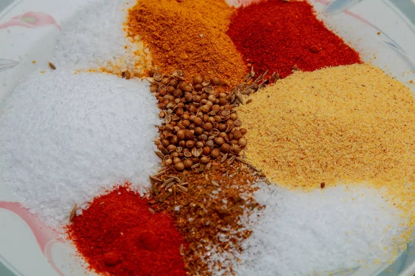 Various spices on stone table. — Stock Photo, Image