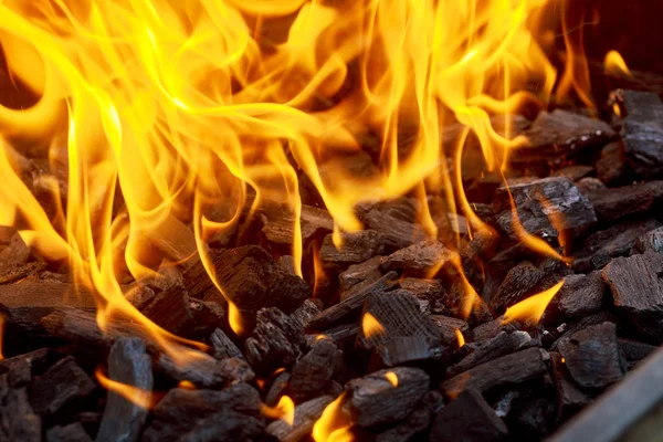 Carbón y llama de fuego — Foto de Stock