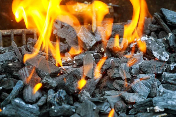 Briquetas de carbón encendidas para la parrilla — Foto de Stock