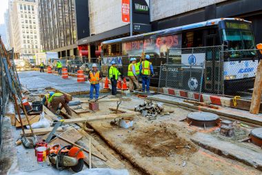 NEW YORK CITY, USA - 04, 2017 : Road Works in Manhattan and Road Construction clipart