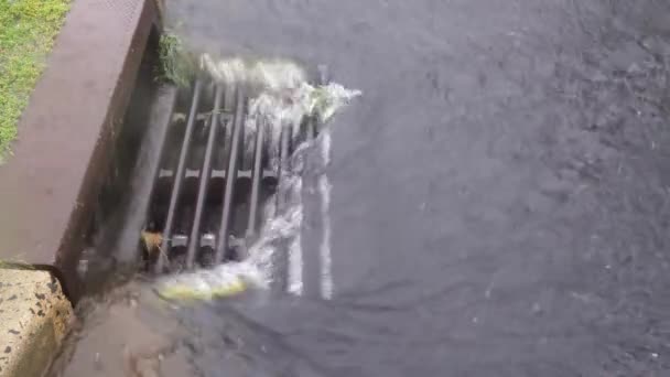 Kraftigt regn pölar och regndroppar-regndroppar och krusningar på ytan road - landsbygd landskap naturliga bakgrunder — Stockvideo