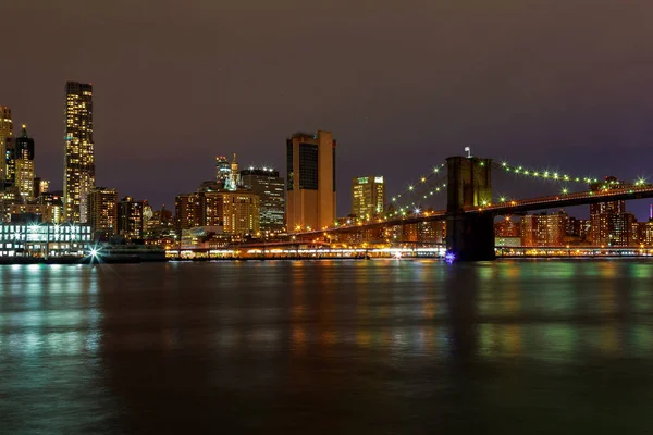 Nacht New York Manhattan Gebouwen Skyline Van Manhattan Nacht Avond — Stockfoto