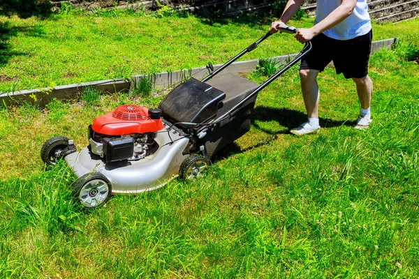 Tondeuse à gazon utilisée par le jardinier pour tondre l'herbe — Photo