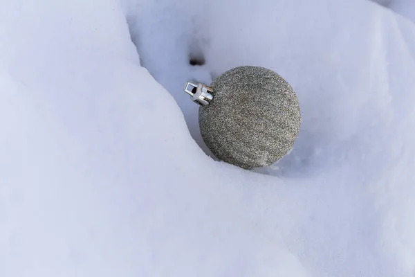 Silver Christmas Ball Snow White Christmas Balls Snow — Stock Photo, Image