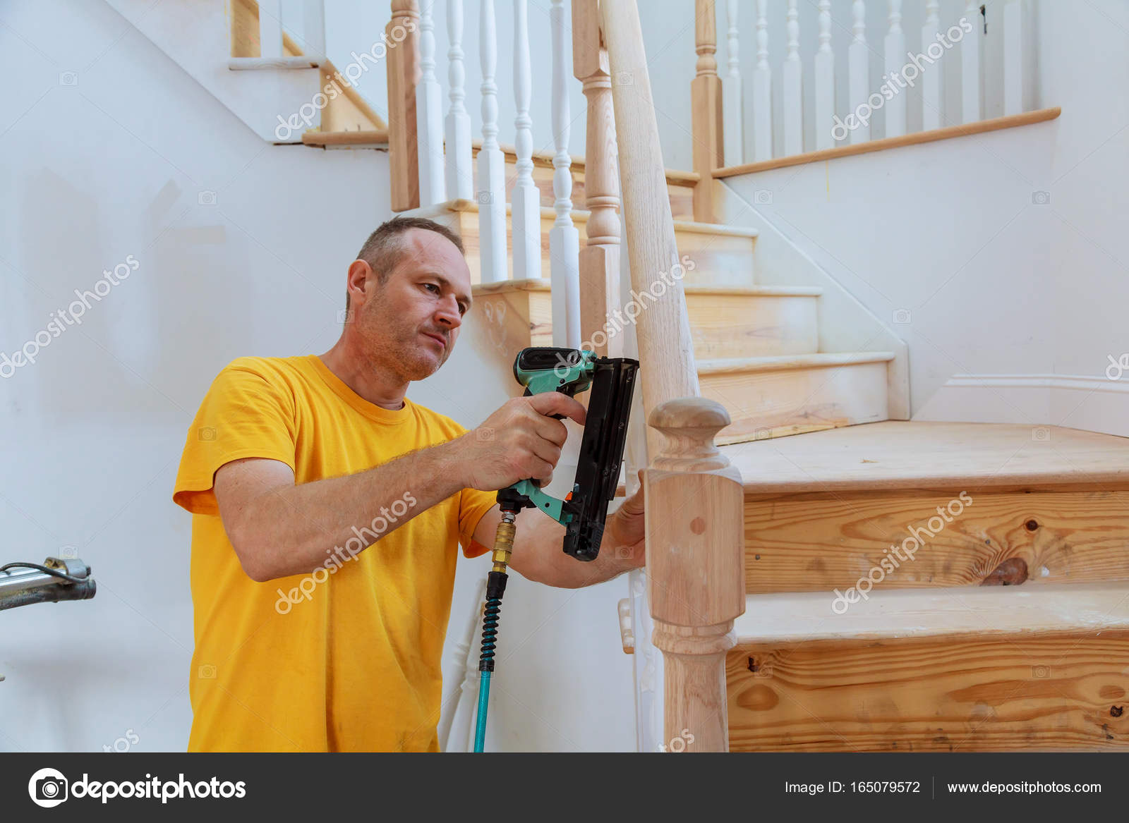 How Install Stair Railing Kit Installation Wizard Wooden Railing Stairs Stock Photo Image By C Photovs 165079572
