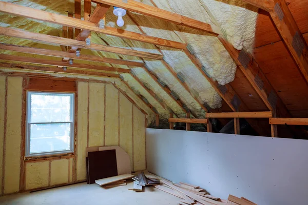 New Frame Ceiling Roof Construction Ready Completion Insulation Home — Stock Photo, Image