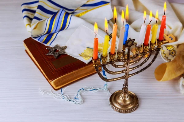 Simboli di hannukah di vacanza ebrei - menorah — Foto Stock