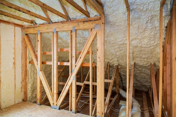 Thermal and hidro insulation with spray foam at house construction — Stock Image Thermal and hidro insulation with spray foam at house construction Stock Photo