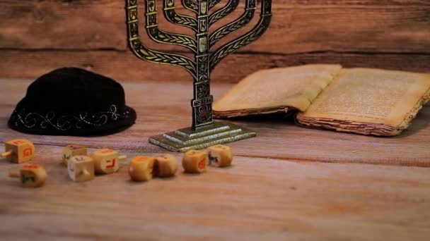 Zsidó Ünnep Hanukkah Menorah Kreatív Háttér Nézd Meg Felülről Középpontjában — Stock videók