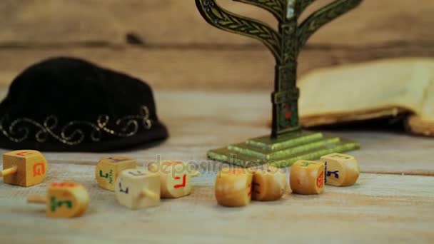 Hanukkah Menorah Festival Judío Las Luces Desenfocado Bokeh Bokeh Luz — Vídeos de Stock