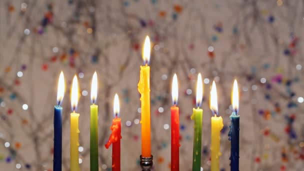 Yahudi bayramı Hanuka sembolleri - menorah — Stok video