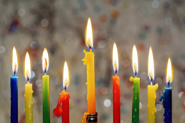 Το menorah Hanukkah με το κάψιμο των κεριών — Φωτογραφία Αρχείου