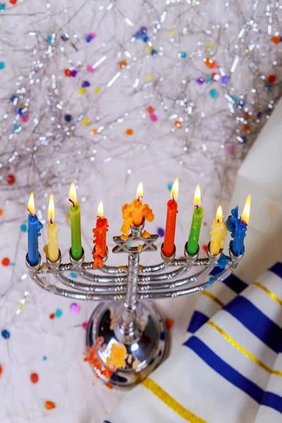 Davut'un yıldızı Hanukkah menorah — Stok fotoğraf