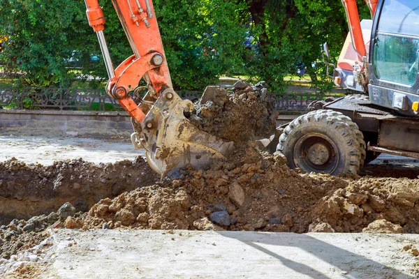 Koparka o piaskownica podczas prac ziemnych — Zdjęcie stockowe