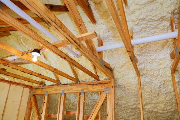 Termal insulation installing at the attic — Stock Photo, Image