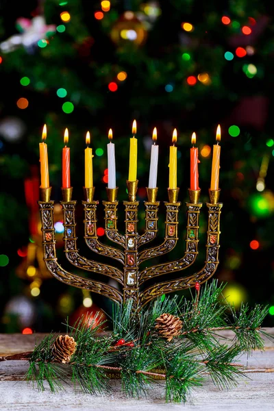 Hanukkah, 빛의 유대인 축제 defocused bokeh, bokeh 빛, — 스톡 사진