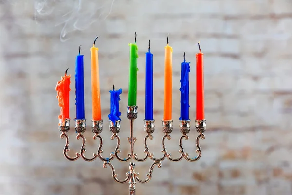 Hanukkah menorah geleneksel ile — Stok fotoğraf