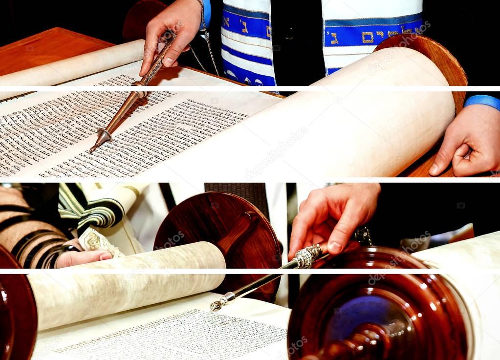 Barmitzvah reading Torah scrolls Holy city of Jerusalem on Holiday