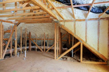 İç duvar ısı yalıtım ile mineral yün ahşap ev, Bina inşaat altında