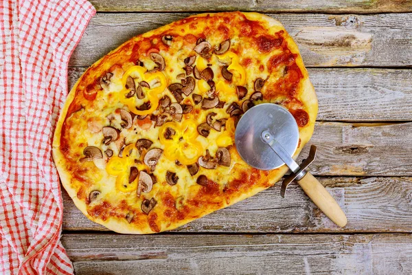Hot True Vista Superior Pizza Italiano Rústico Con Champiñones Italian — Foto de Stock