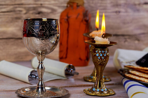 Shabbat Shalom - Traditional Jewish ritual matzah, bread,