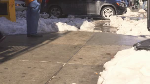 NOVA CIDADE DA IORQUE - 16 de janeiro de 2018: Rua coberta de neve e Brownstone em Manhattan, Nova York — Vídeo de Stock