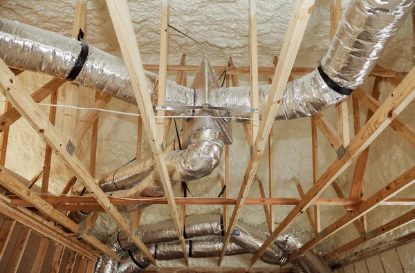 Instalação Sistema Aquecimento Telhado Sistema Aquecimento Casa Tubulação Com Tubos — Fotografia de Stock