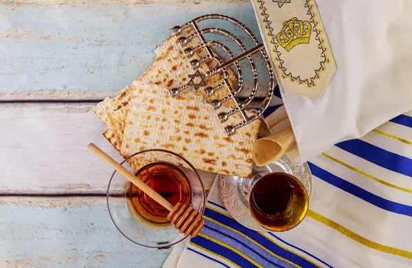 Jüdischer Feiertag Jüdisches Pessach Stillleben Mit Wein Und Matzoh Jüdischem — Stockfoto