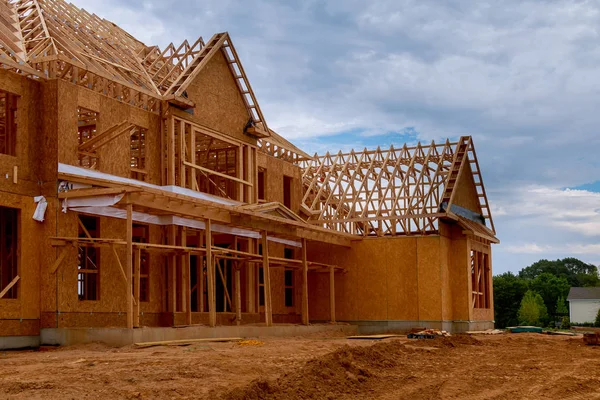 Nova Estrutura Casa Casa Construção Posto Viga Construção — Fotografia de Stock