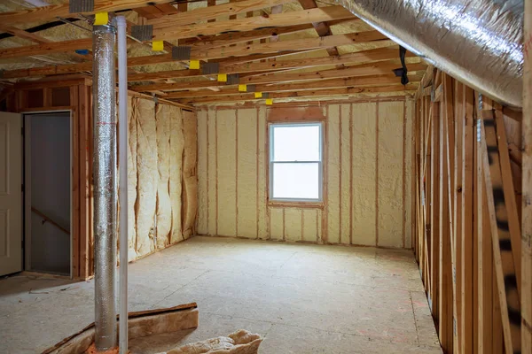 Attick Loft Insulation Partly Isolated Wall Heat Isolation New House — Stock Photo, Image