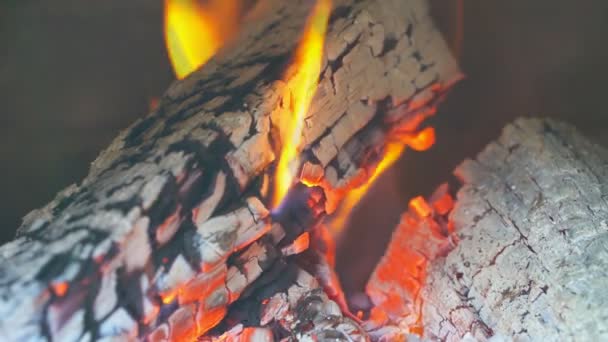 Vuur verbranden in de open haard slowmotion geen kleurcorrectie — Stockvideo