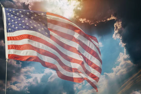 Американський Прапор Летить Прапор Сша Гарний Захід Сонця Схід Сонця — стокове фото