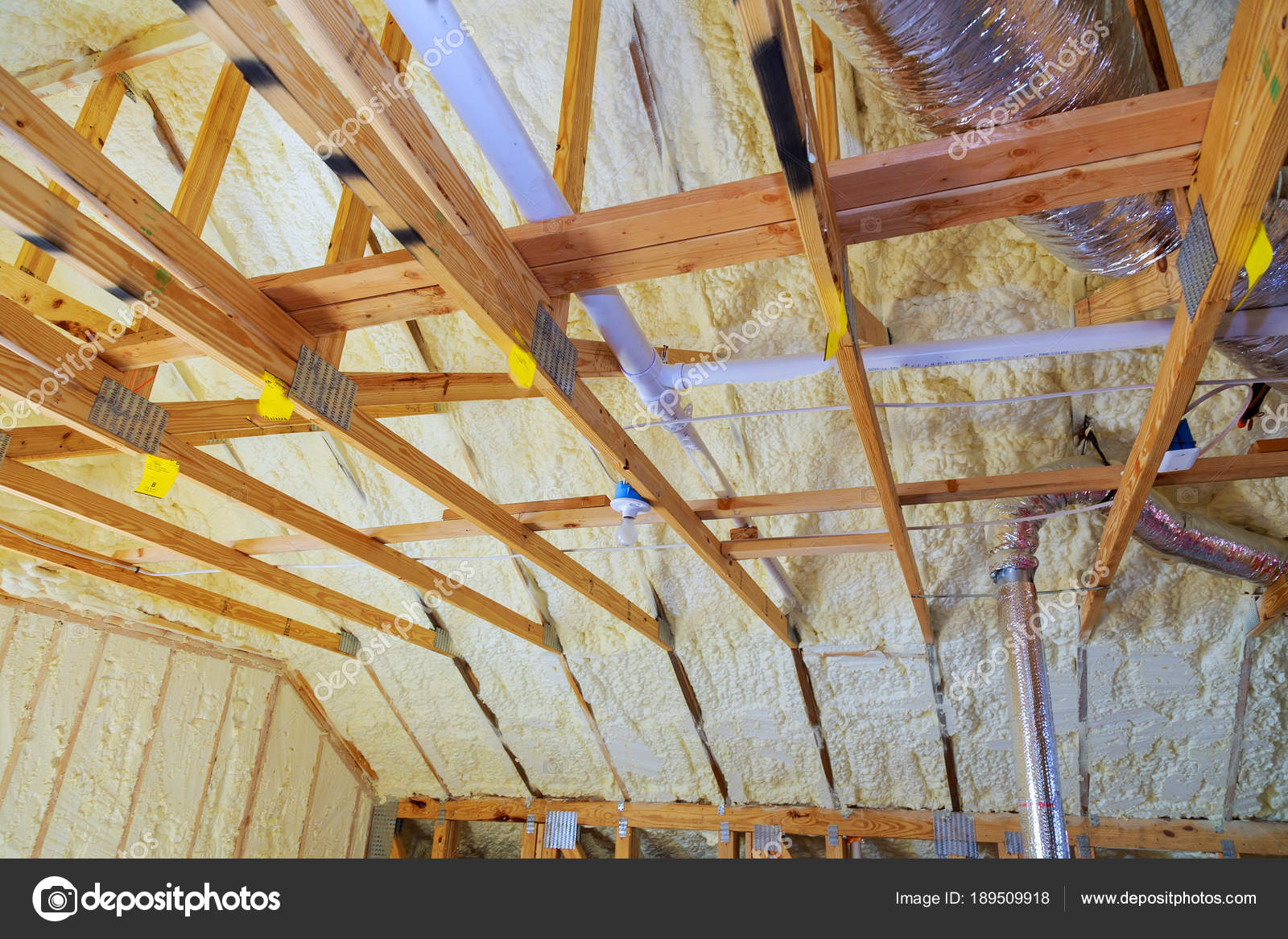 New home construction with selective focus of installed of HVAC