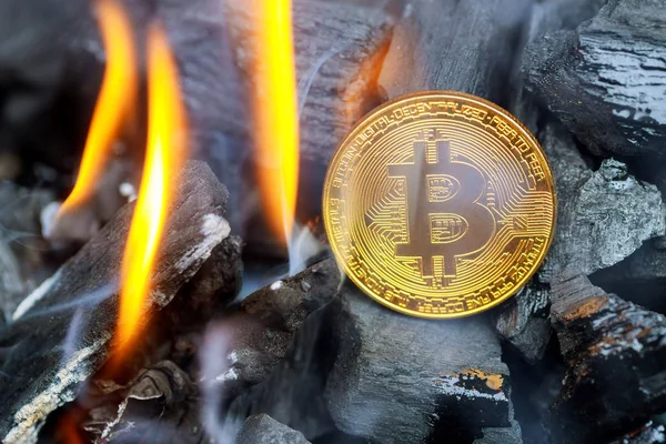 Bitcoin metal madeni para ile mavi alev yanıyor. Hot Fiyat veya değer ve yüksek Döviz Kuru kripto döviz piyasasında anlamına gelir. Bu kriz ve yatırım finansal risk nedeniyle kaybetmek, Güz 's