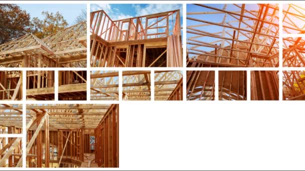 Struttura in legno presso Multi-Family Housing Construction Il concetto di servizio per incontri collage di foto — Video Stock