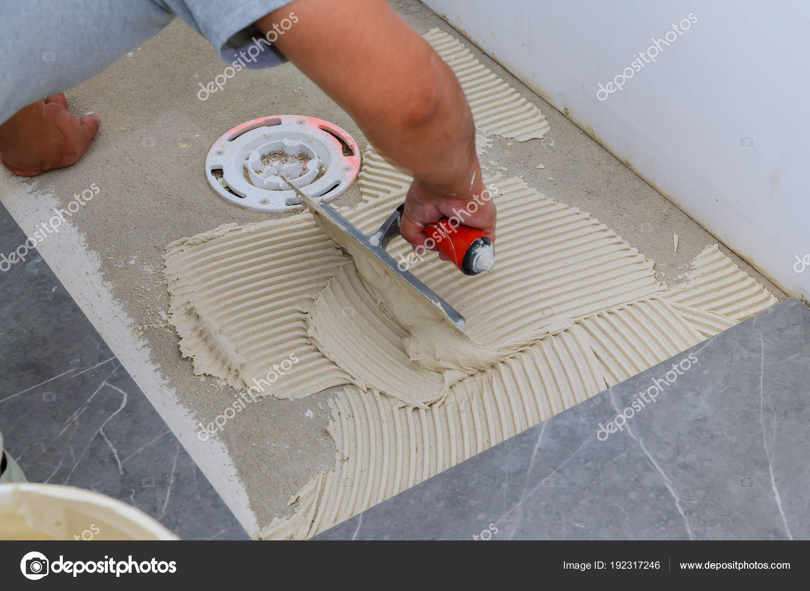 Troweling Mortar Concrete Floor Preparation Laying Floor Tile