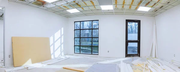 Opened hung ceiling at construction site