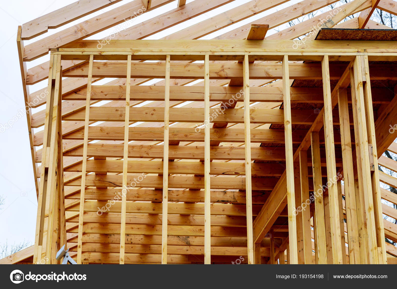 New Residential Construction Home Framing With Roof View
