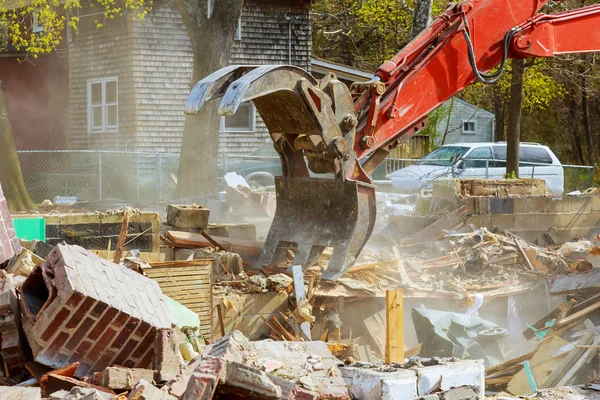 Demolition Old House Wooden Planks Rubble Ruins House New Construction — Stock Photo, Image