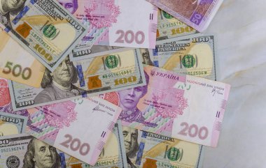 Para dolar ve Grivnası, yakın çekim üst görünüm kavramı finans
