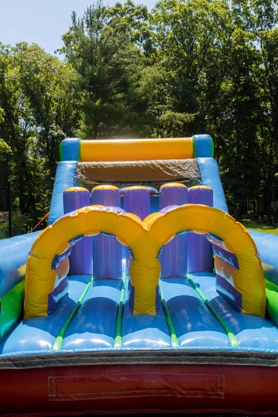 Stock image Children's playground outdoors attraction fragment inflatable on trampoline children