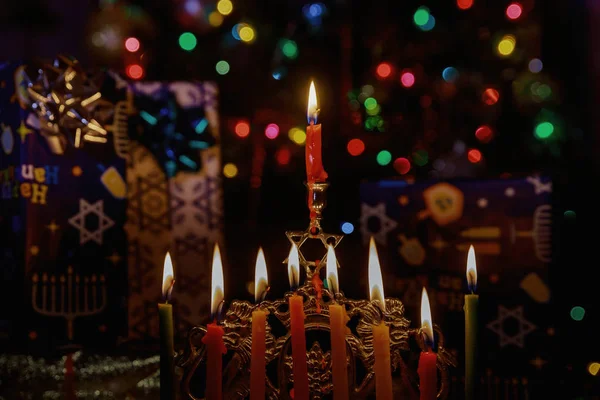 Hanoukka menorah symbole du judaïsme fête traditionnelle — Photo