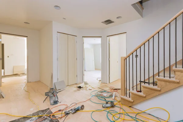 Construção indústria da construção nova casa construção interior drywall e acabamento detalhes — Fotografia de Stock