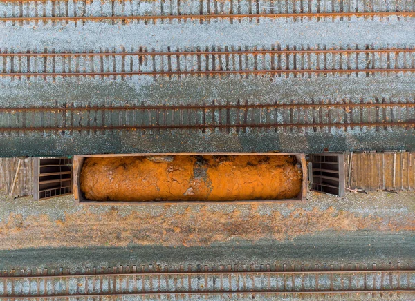 Recycling from drone above view on railway wagon with garbage — Stock Photo, Image