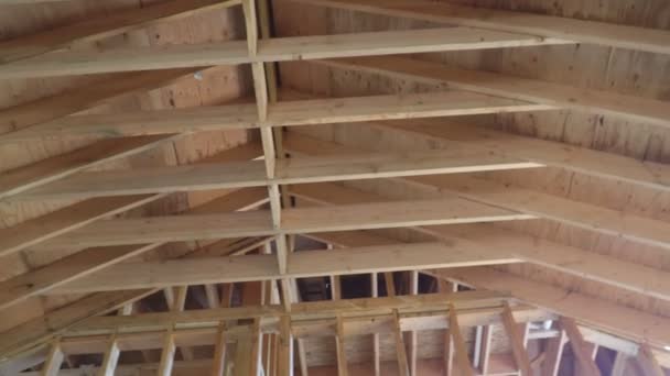 Framing beam of new house under construction home framing — Stock Video