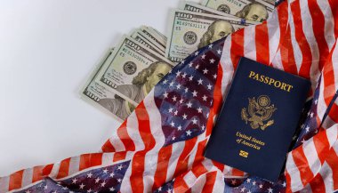 Amerikan Pasaportu Kapama Abd Bayrağı Amerikan Doları Para.